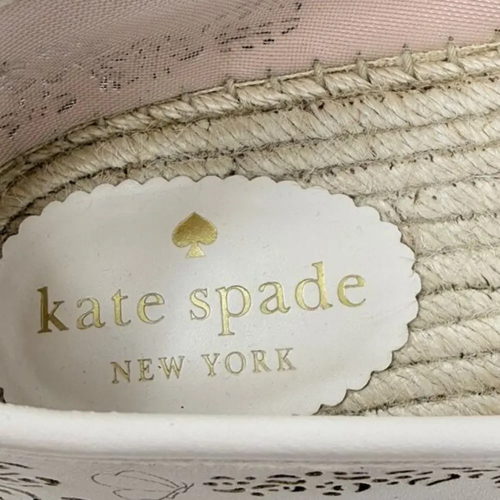 Kate‎ Spade New York Gwen Perforated Floral Espadrille Flats Ivory 10B Boho Chic